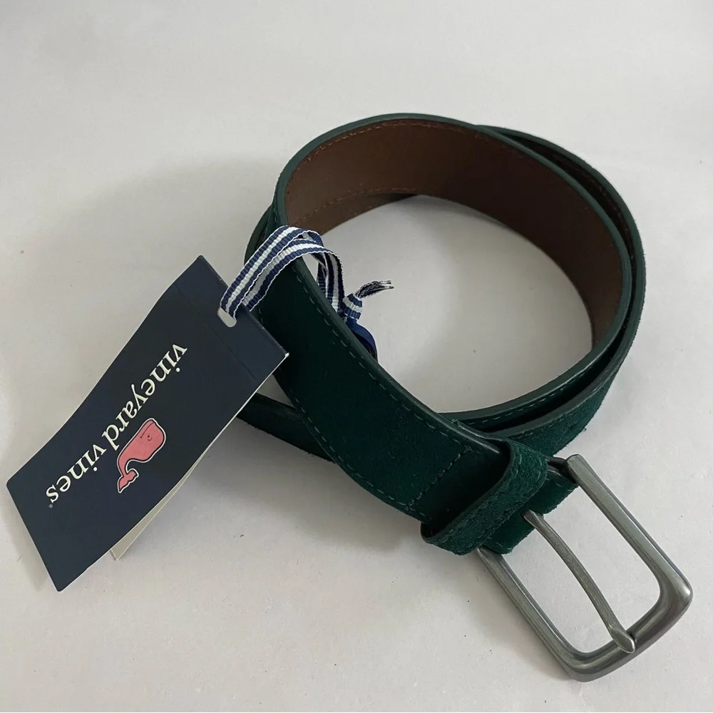 Men’s Vineyard Vines NWT 100% Genuine Cowhide Leather Forest Green Suede Belt‎